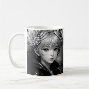 monochroom anime meisje koffiemok