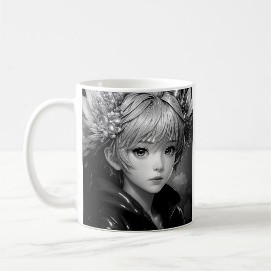 monochroom anime meisje koffiemok (Links)