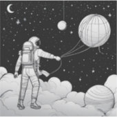 Monochroom astronaut met ballonplaneet sticker (Voorkant)