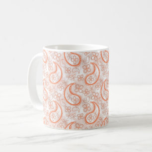 Monochroom beige wit oranje paisley patroon. koffiemok