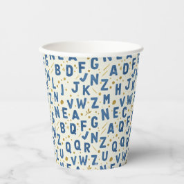 Monochroom Blauw Alfabet Papieren Bekers