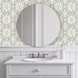 Monochroom Blauw Bloemmotief Behang