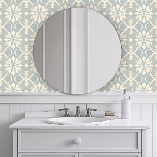 Monochroom Blauw Bloemmotief Behang