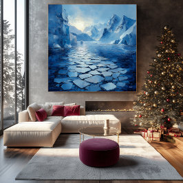 Monochroom Blauwe Abstracte Arctische Landschap Canvas Afdruk