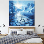 Monochroom Blauwe Abstracte Arctische Landschap Canvas Afdruk (Insitu (Slaapkamer))