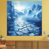Monochroom Blauwe Abstracte Arctische Landschap Canvas Afdruk (Insitu (Woonkamer))