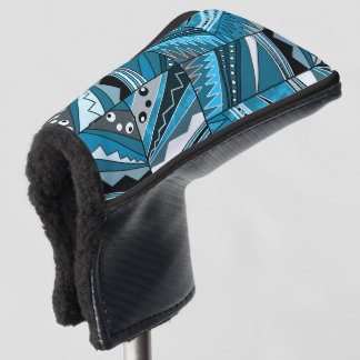 Monochroom blauwe etnische ornament. golfheadcover