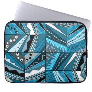 Monochroom blauwe etnische ornament. laptop sleeve
