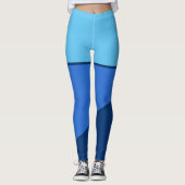 Monochroom Blauwe tinten Strepen Kleurenblok Leggings (Voorkant)