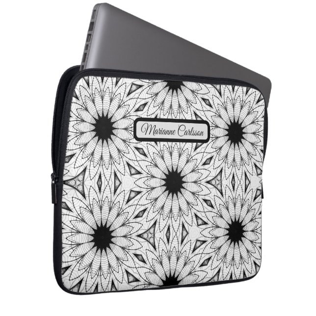 Monochroom Bloem Patroon Laptop Sleeve (Voorkant Rechts)