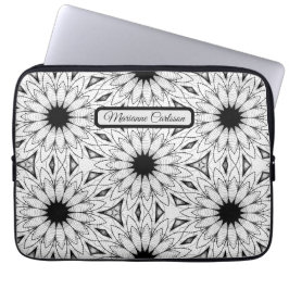Monochroom Bloem Patroon Laptop Sleeve