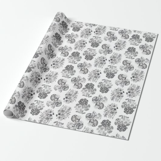 Monochroom bloemen inpakpapier (Uitgerold)