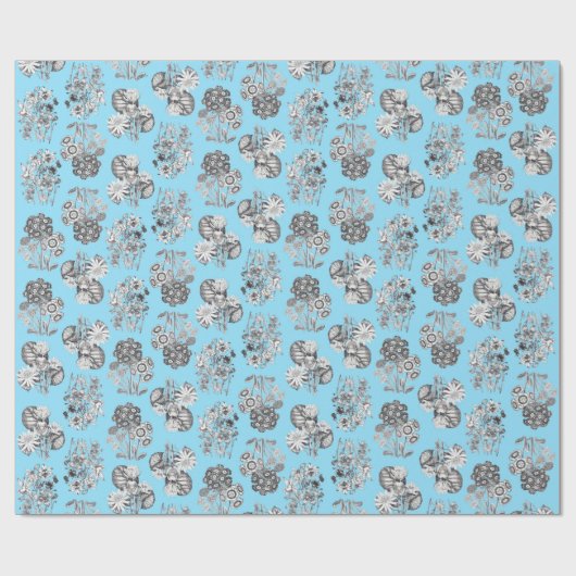 Monochroom Bloemen op Baby Blue Ground Giftwrap Cadeaupapier (Vlak)