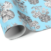 Monochroom Bloemen op Baby Blue Ground Giftwrap Cadeaupapier (Rol Hoek)