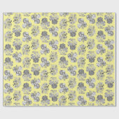 Monochroom Bloemen op Gele Achtergrond Giftwrap Cadeaupapier (Vlak)