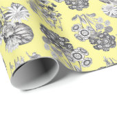 Monochroom Bloemen op Gele Achtergrond Giftwrap Cadeaupapier (Rol Hoek)