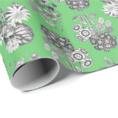 Monochroom Bloemen op Groene Achtergrond Giftwrap Cadeaupapier (Rol Hoek)