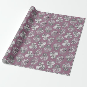 Monochroom Bloemen op Mauve Achtergrond Giftwrap Cadeaupapier