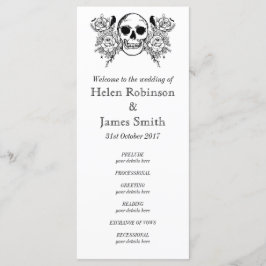 Monochroom Bloemen schedel tattoo bruiloft program Programmakaart