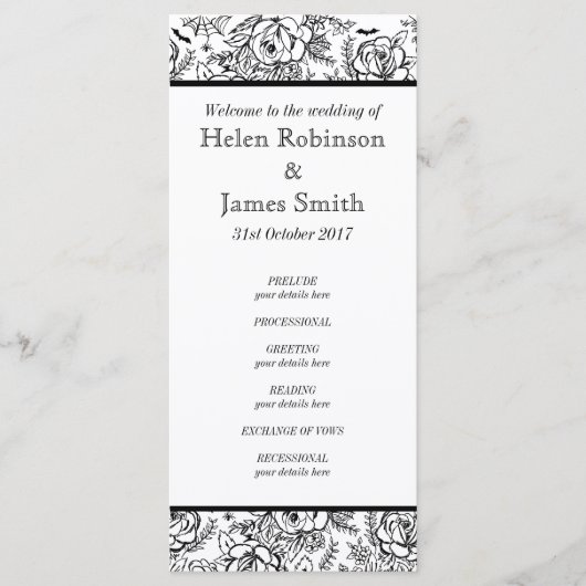 Monochroom Bloemen tattoo bruiloft programma Programmakaart (Voorkant)