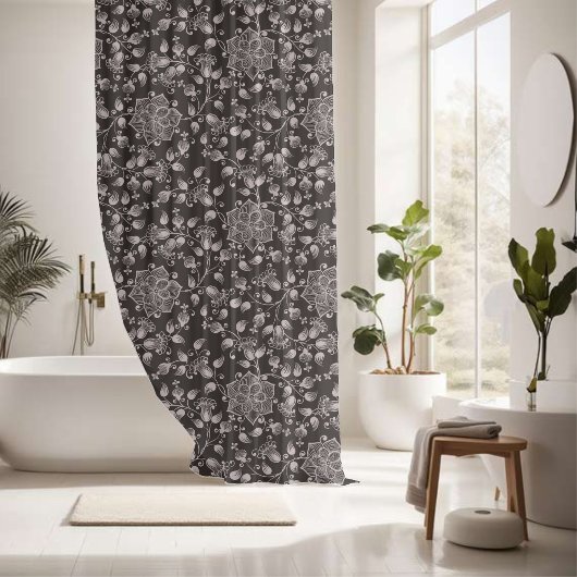 Monochroom Bloemendesign Douchegordijn
