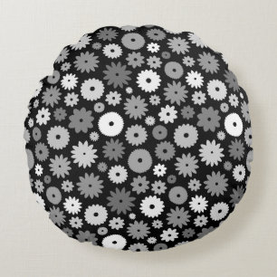 Monochroom Bloemenpatroon Rond Kussen