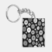 Monochroom Bloemenpatroon Sleutelhanger (Voorkant Links)