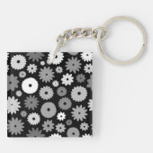 Monochroom Bloemenpatroon Sleutelhanger (Achterkant)