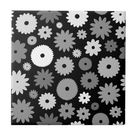 Monochroom Bloemenpatroon Tegeltje (Voorkant)