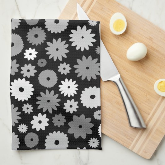 Monochroom Bloemenpatroon Theedoek (Quarter Fold)