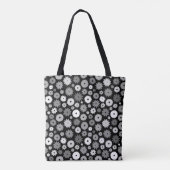 Monochroom Bloemenpatroon Tote Bag (Achterkant)