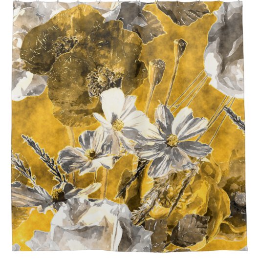 Monochroom bloemenpatroon Waterverf papaverpatroon Douchegordijn (Voorkant)