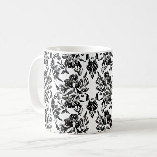 Monochroom bloemmotief Mok (Voorkant links)