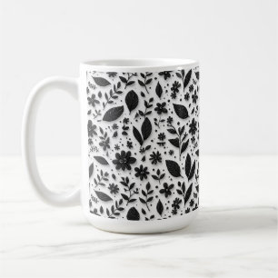 Monochroom bloempatroon met bladeren en bloemen koffiemok