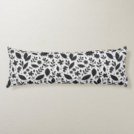 Monochroom bloempatroon met bladeren en bloemen lichaamskussen