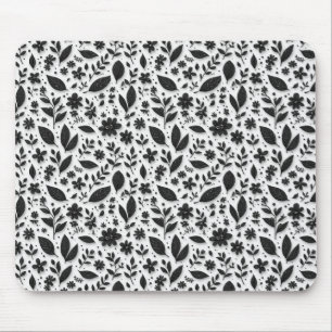 Monochroom bloempatroon met bladeren en bloemen muismat