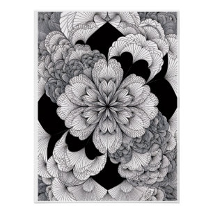 Monochroom Bloemrijk Mandala Elegant Zwart en Wit Perfect Poster