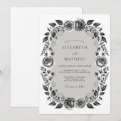 Monochroom Bloemstuk Romantische Bruiloft Kaart (Voorkant / Achterkant)