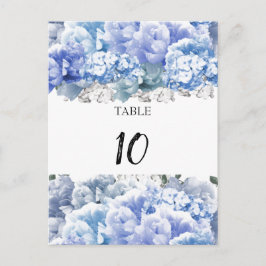 Monochroom boeket blauwe tafel zitplaats kaart