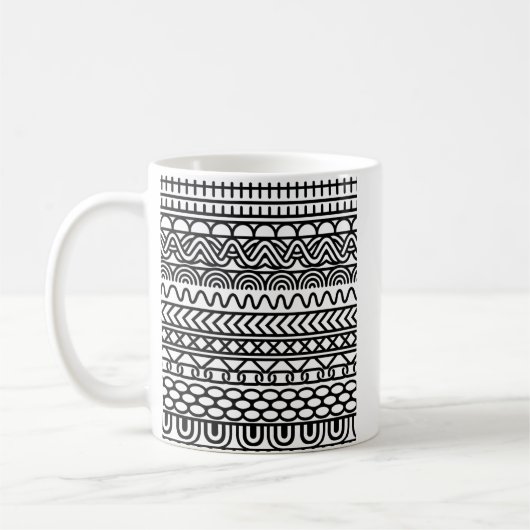 Monochroom Boho Brei Sampler | Tribal Geometrisch Koffiemok (Links)