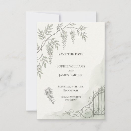 Monochroom botanisch blad bruiloft Save The Date (Voorkant)