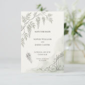 Monochroom botanisch blad bruiloft Save The Date (Staand voorkant)