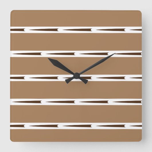 Monochroom Bruin en Wit Vierkante Klok (Voorkant)