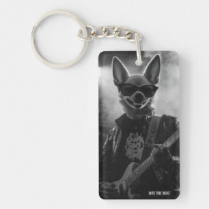 Monochroom Chihuahua-gitaarprestatie-sleutelhanger Sleutelhanger