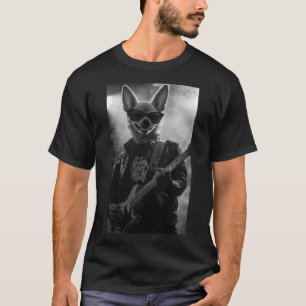 Monochroom Chihuahua Heavy Metal Gitarist T-Shirt