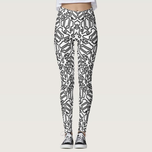 Monochroom doolhof design print leggings (Voorkant)