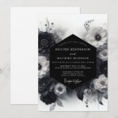 Monochroom dramatisch bloeiend bruiloftsontwerp kaart (Voorkant / Achterkant)
