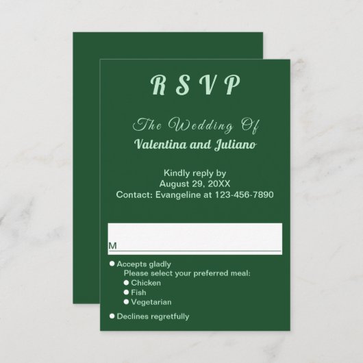 Monochroom Emerald Groen Bruiloft Portret RSVP (Voorkant / Achterkant)