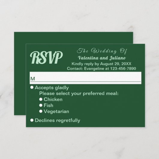 Monochroom Emerald Groen Bruiloft RSVP Kaart (Voorkant / Achterkant)
