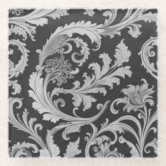 Monochroom Fleur Antiek Glazen Onderzetter (Voorkant)